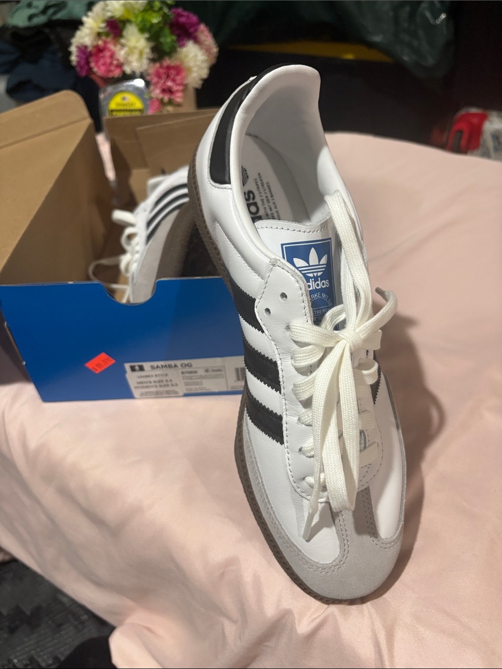 adidas Samba OG Box Label in Blue with White/Black Text